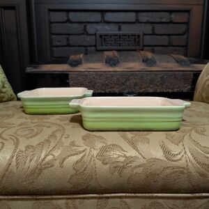 Vintage Le Creuset Green Stoneware Mini Casserole Dish Pair